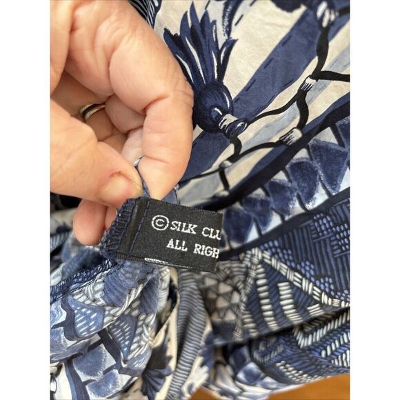 Saks Fifth Avenue Men Short Sleeve Button Shirt  2X Blue Tassel Print Silk - Picture 12 of 14